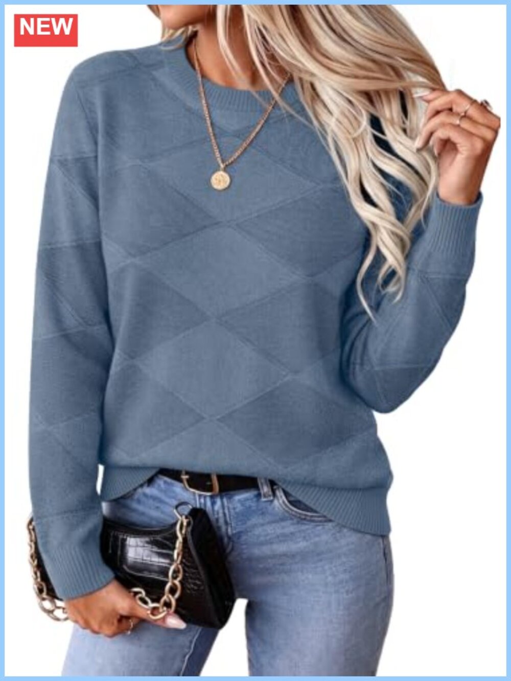 Womens Pullover Sweater Long Sleeve Crew Neck Knit Fall Top